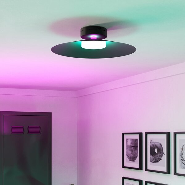 EGLO Plafonieră LED inteligentă pentru tavan Conomavilla-Z, negru Ø 45 cm CCT RGB, reglabil, Negru, Camera de zi / sufragerie, Metal, Modern