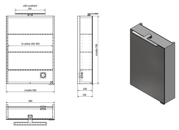 Sapho Sapho, galerie MIRRÓ cu iluminare LED, 50x70x16cm, stânga/dreapta, alb, MC050-0030
