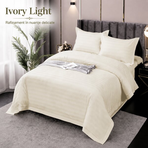 Lenjerie de Pat Damasc Policoton 4 Piese (Ivory Light)