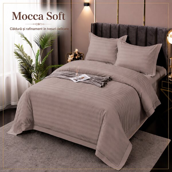 Lenjerie de Pat Damasc Policoton 4 Piese (Mocca Soft)