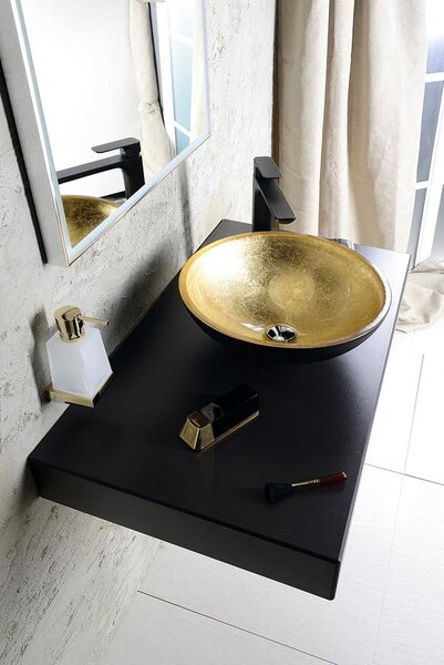 Sapho Sapho, chiuveta din sticla MURANO BLACK-GOLD 40x14cm, auriu/negru, AL5318-77