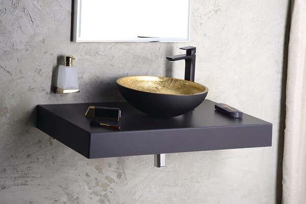 Sapho Sapho, chiuveta din sticla MURANO BLACK-GOLD 40x14cm, auriu/negru, AL5318-77