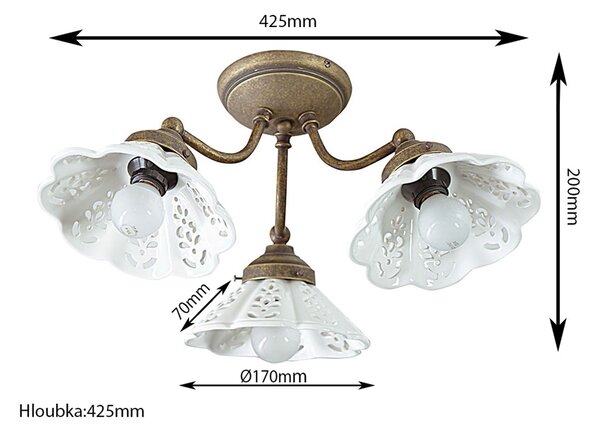 Sapho Sapho, plafoniera NAPOLI 3xE14, 40W, 230V, abajur ceramic, bronz, MC613