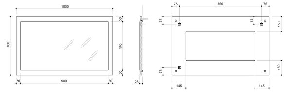Sapho Sapho, oglinda NIROX in cadru 1000x600x28 mm, pin rustic, NX106-1616