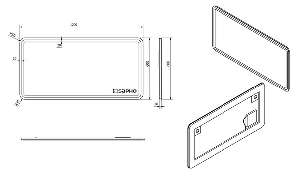 Sapho Sapho, oglindă cu iluminare din spate LED NYX 1200x600mm, NY120