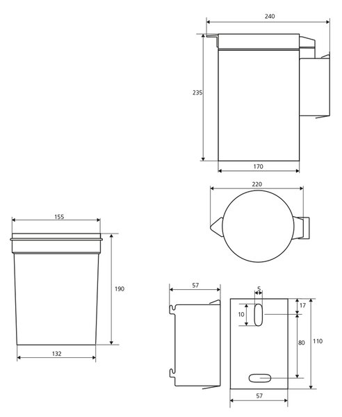 Sapho Sapho, Coș de gunoi suspendat 3l, covoraș din oțel inoxidabil, XP017