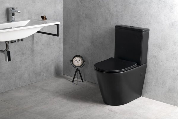 Sapho Sapho, WC combinat PACO FĂRĂ BORĂ, deșeuri inferioare/spate, negru, PC1012WRB