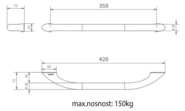 Sapho Sapho, mâner rezistent, 350 mm, negru mat, ML35NE