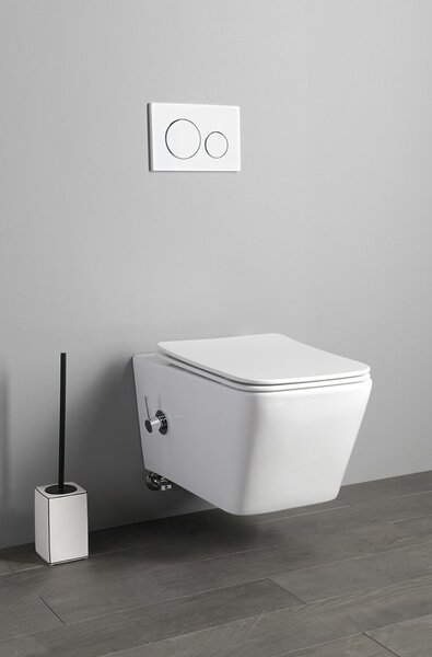 Sapho Vas WC suspendat Sapho, PORTO CLEANWASH Rimless, robinet integrat si spray bideu 36x52cm, alb, PZ102RX