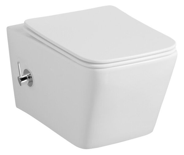 Sapho Vas WC suspendat Sapho, PORTO CLEANWASH Rimless, robinet integrat si spray bideu 36x52cm, alb, PZ102RX