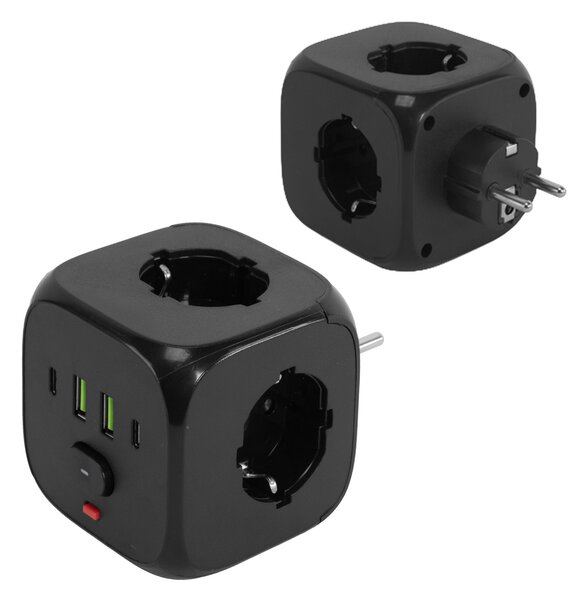 Toolight Toolight, JNH019, prelungitor 7 în 1, 3 prize + 2× USB-A + 2× USB-C, negru, OSW-56304
