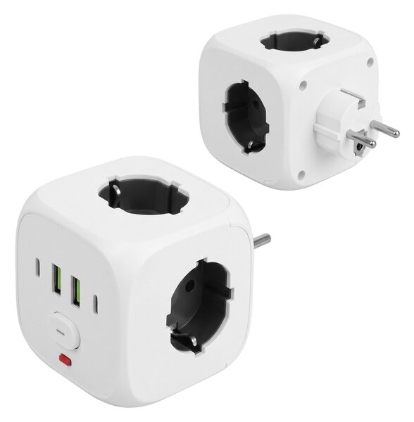 Toolight Toolight, JNH019, prelungitor 7 în 1, 3 prize + 2× USB-A + 2× USB-C, alb, OSW-56305