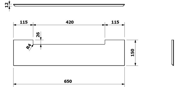 Sapho Sapho, PONTE Raft Rockstone 650x12x150mm, mat alb, RS006