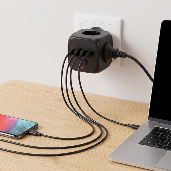 Toolight Toolight, JNH019, prelungitor 7 în 1, 3 prize + 2× USB-A + 2× USB-C, negru, OSW-56304