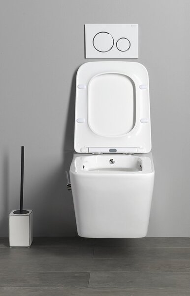 Sapho Vas WC suspendat Sapho, PORTO CLEANWASH Rimless, robinet integrat si spray bideu 36x52cm, alb, PZ102RX