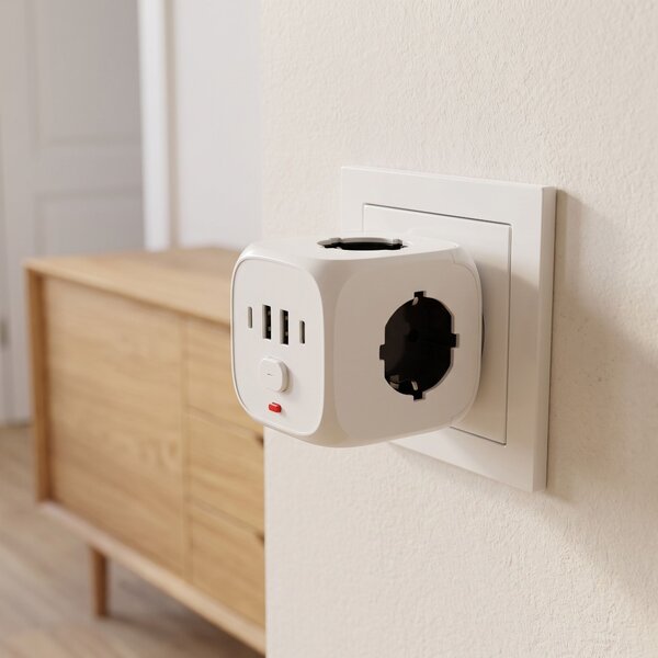 Toolight Toolight, JNH019, prelungitor 7 în 1, 3 prize + 2× USB-A + 2× USB-C, alb, OSW-56305