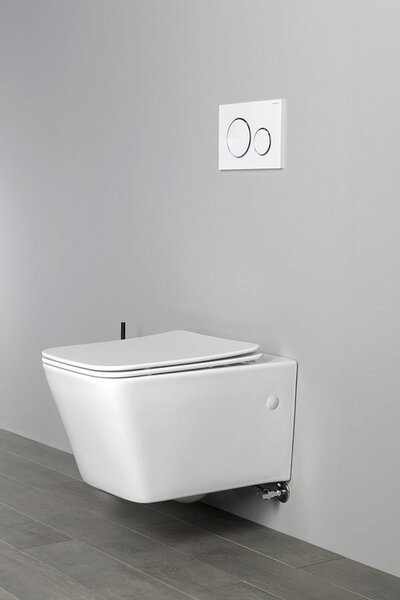 Sapho Vas WC suspendat Sapho, PORTO CLEANWASH Rimless, robinet integrat si spray bideu 36x52cm, alb, PZ102RX