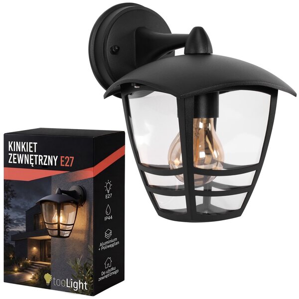Toolight Toolight, JNH037-1G, lampă de perete pentru exterior în formă de felinar, 1×E27, IP44, negru mat, OSW-56223