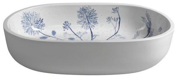 Sapho Sapho, chiuveta de blat ceramica PRIORI 60x40 cm, alb cu model albastru, PI029