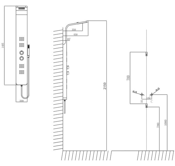 Sapho Sapho, panou de dus PRESTIGE cu termostat. cu baterie 200x1400 mm, inox, WN337
