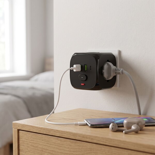Toolight Toolight, JNH019, prelungitor 7 în 1, 3 prize + 2× USB-A + 2× USB-C, negru, OSW-56304