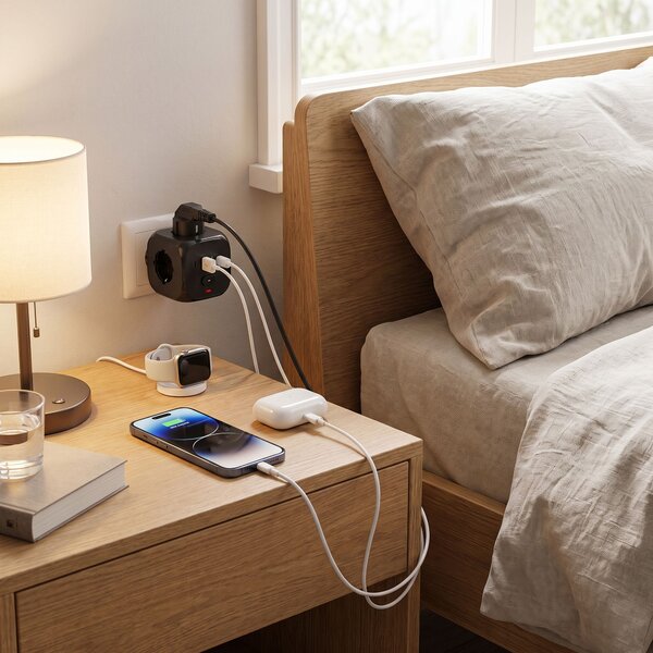 Toolight Toolight, JNH019, prelungitor 7 în 1, 3 prize + 2× USB-A + 2× USB-C, negru, OSW-56304