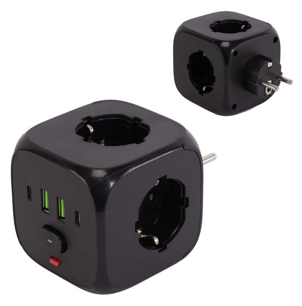 Toolight Toolight, JNH019, prelungitor 7 în 1, 3 prize + 2× USB-A + 2× USB-C, negru, OSW-56304