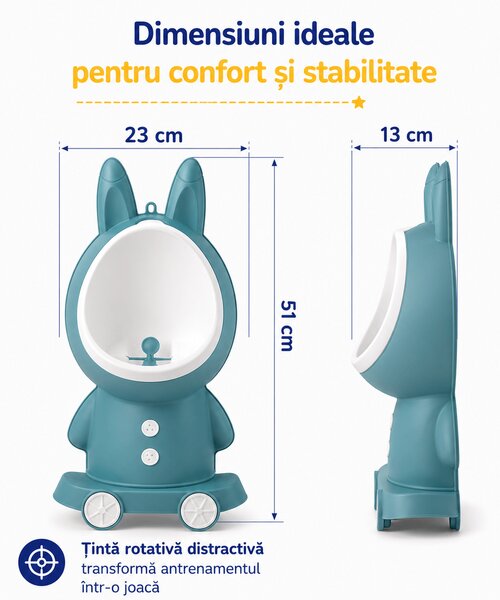 Olita tip pisoar baieti Kidizi Bunny – inaltime reglabila, tinta rotativa, montaj pe podea