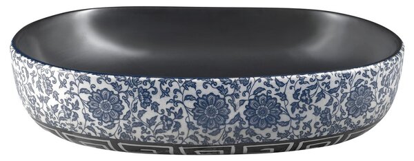 Sapho Sapho, chiuveta ceramica PRIORI, 60x13,5x40 cm, culoare negru cu pictura albastra, PI026
