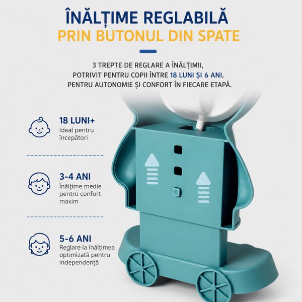 Olita tip pisoar baieti Kidizi Bunny – inaltime reglabila, tinta rotativa, montaj pe podea