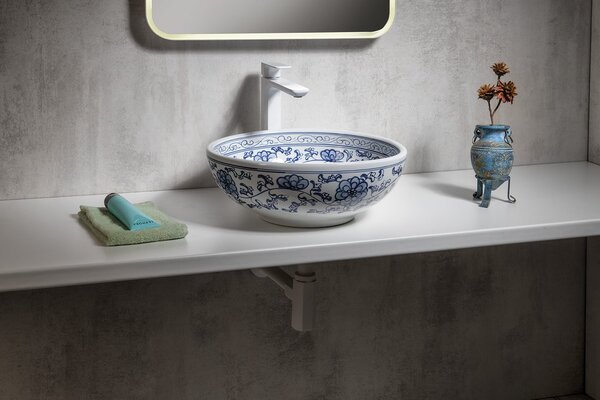 Sapho Sapho, chiuveta de blat ceramica PRIORI Ø 41 cm, albastru cu model, PI038