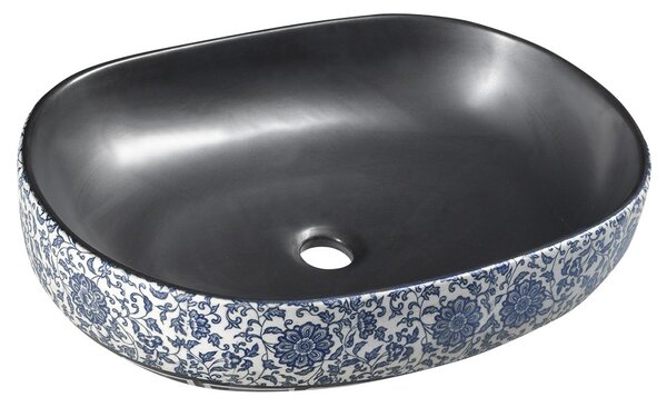 Sapho Sapho, chiuveta ceramica PRIORI, 60x13,5x40 cm, culoare negru cu pictura albastra, PI026