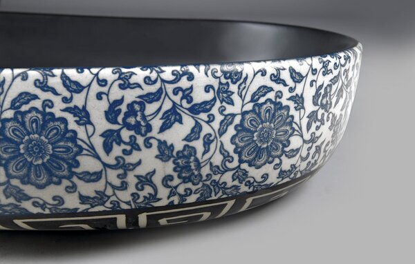 Sapho Sapho, chiuveta ceramica PRIORI, 60x13,5x40 cm, culoare negru cu pictura albastra, PI026