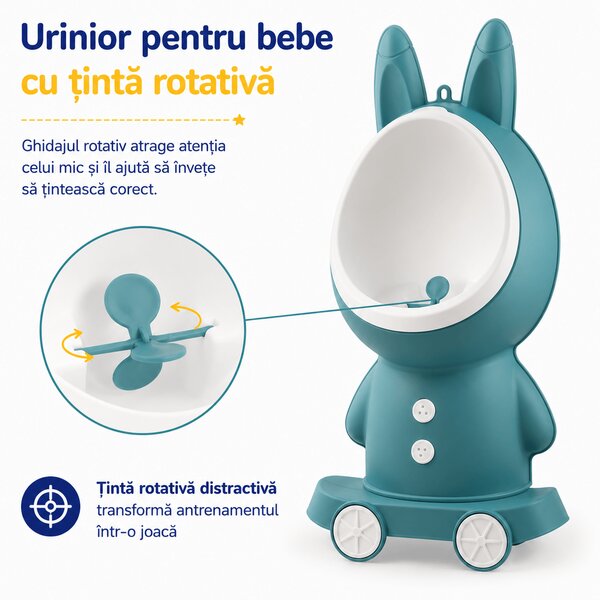 Olita tip pisoar baieti Kidizi Bunny – inaltime reglabila, tinta rotativa, montaj pe podea