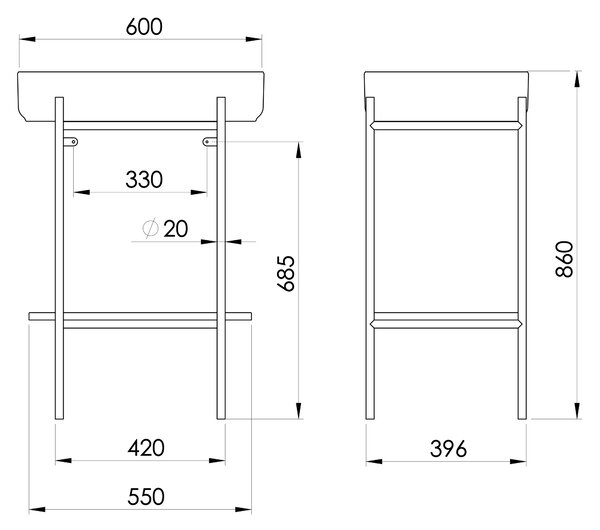 Sapho Sapho, piedestal PUNO cu chiuveta 600x860x396mm, negru, SKA590-2-01