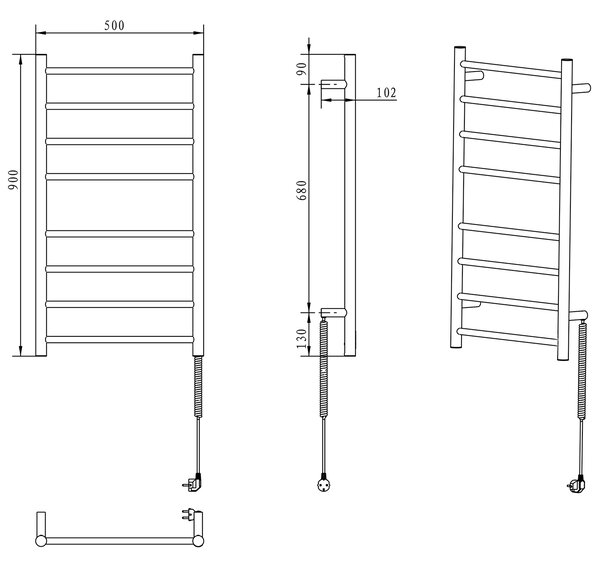 Sapho Sapho, uscator electric de prosoape REDONDO, rotund, 500x900 mm, 75 W, otel inoxidabil lustruit, ER220V
