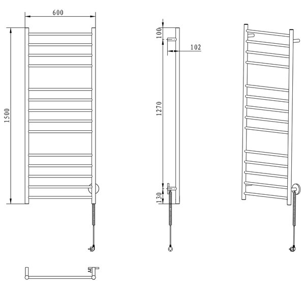 Sapho Sapho, uscator electric de prosoape REDONDO, rotund, 600x1500 mm, 130 W, otel inoxidabil lustruit, ER250V