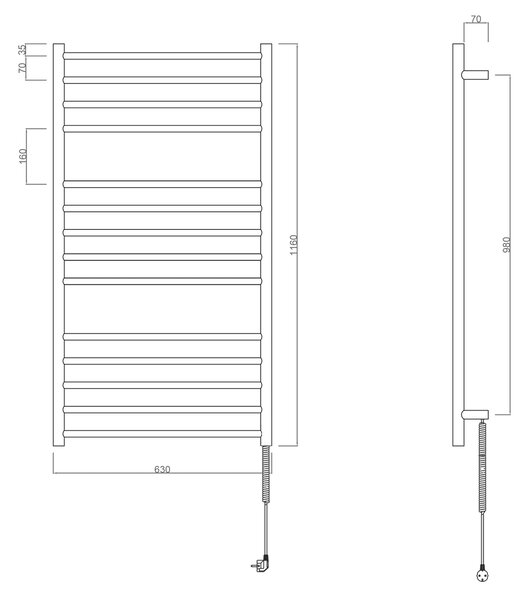 Sapho Sapho, uscator de prosoape electric REDONDO, rotund, 630x1160 mm, 130 W, otel inoxidabil lustruit, ER230V