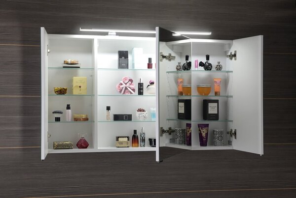 Sapho Sapho, galerie RIWA cu iluminare LED, 121x70x17cm, 3x usi, alb lucios, RIW120-0030