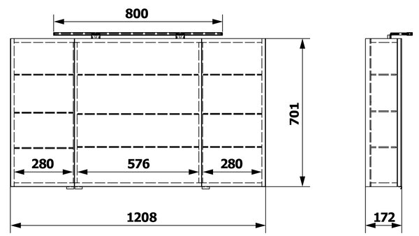 Sapho Sapho, galerie RIWA cu iluminare LED, 121x70x17cm, 3x usi, alb lucios, RIW120-0030