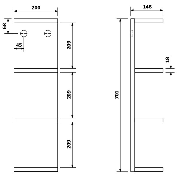 Sapho Sapho, raft deschis RIWA 20x70x15cm, alb lucios, RIW200-0030
