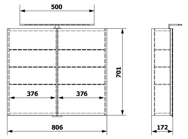 Sapho Sapho, galerie RIWA cu iluminare LED, 81x60x17cm, alb lucios, RIW080-0030