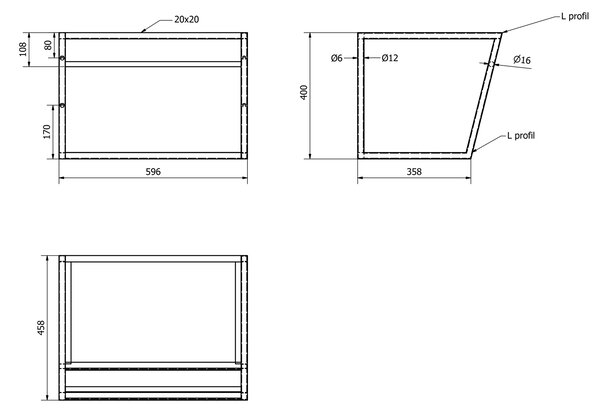 Sapho Sapho, SKA Construcție sub chiuvetă 600x400x460mm, mat alb, cu raft MDF alb, SKA111