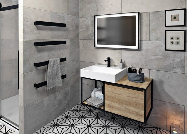 Sapho Sapho, dulap lavoar SKARA 100x49,5x46,5cm, negru mat/stejar Alabama, CG004-2222