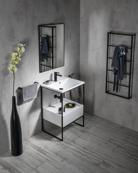 Sapho Sapho, SKA Construcție sub chiuvetă 750x400x460mm, mat negru, cu raft MDF alb, SKA102