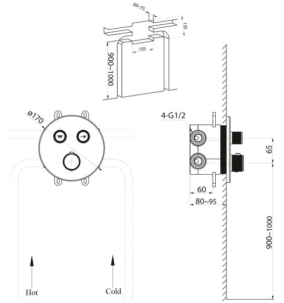 Sapho Sapho, baterie de duș ascunsă SMARTSELECT, cutie, 2 ieșiri, crom, RP032