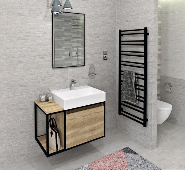 Sapho Sapho, dulap lavoar SKARA 80x49,5x46,5cm, negru mat/stejar Alabama, CG003-2222