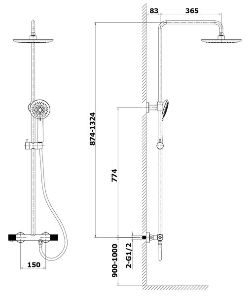 Sapho Sapho, coloana de dus SOLARIS cu robinet termostatic, crom, WD139