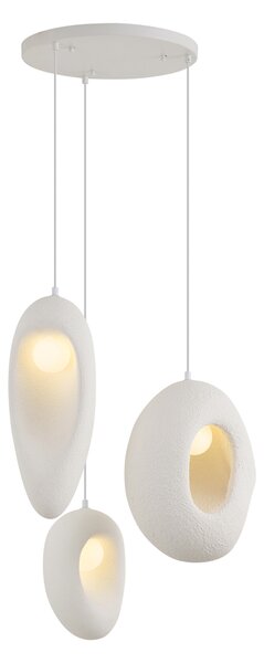 Lampă suspendată Japandi Albă cu abajur organic cu 3 lumini - Moonstone