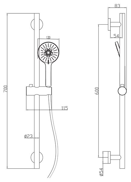 Sapho Sapho, Set dus, suport glisant, 700mm, negru, SC515